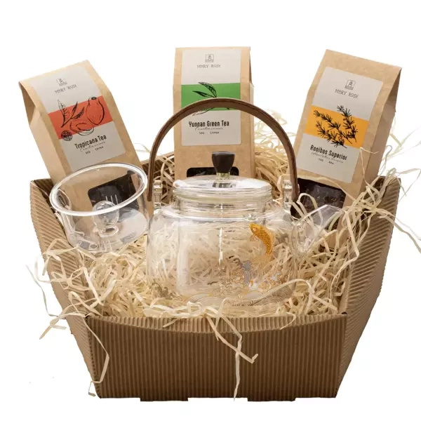Coș cadou set de ceai premium