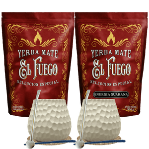 Set de început pentru două persoane Yerba Mate El Fuego 2×500 g + 2× Dovleac + 2× Bombilla