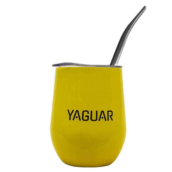 TermoLid – cană termică pentru yerba mate cu capac – Yaguar (galben) – 350 ml