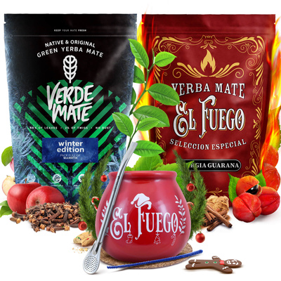 Yerba Mate set de iarnă Verde Mate El Fuego 2x500g + accesorii