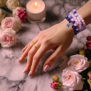 Brățară Mala cu ametist și cuarț roz – Buddha