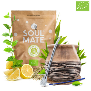 Kit de Yerba Mate Soul Mate Organica Menta Limon 500g 0,5kg Calabash + Bombilla