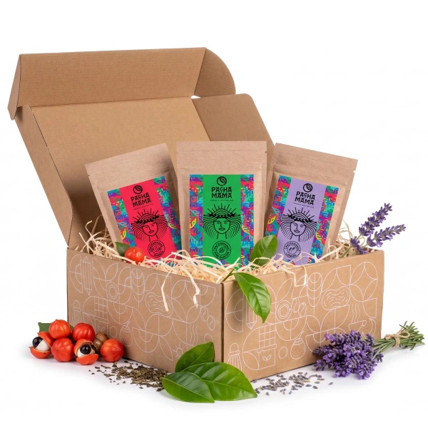 Set cadou Guayusa Pachamama: Pure + Lavanda + Energia 3x100g