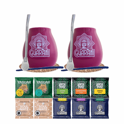Set de Yerba Mate 10 x 50g: 2x Calabash + 2x Bombilla