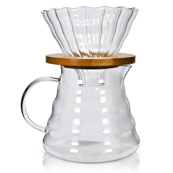 Set pentru prepararea cafelei – dripper din sticlă și carafă