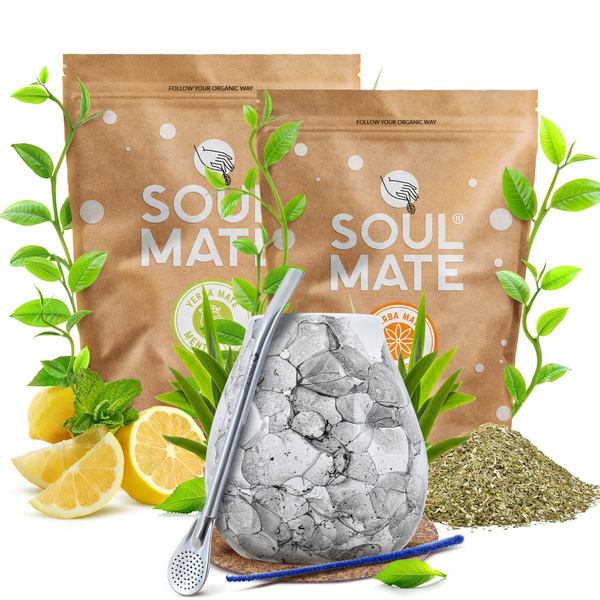 Kit de Yerba Mate Soul Mate Organica 2x500g 1kg Calabash + Bombilla