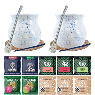 Set for two Yerba Mate Bombilla Gourd 10x50g