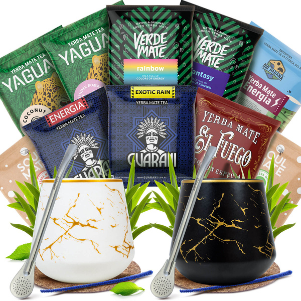 Set Yerba Mate pentru doi: mostre 10x50g 2x Calabash + 2x Bombilla