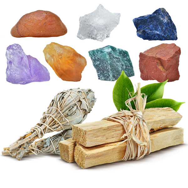Set de pietre naturale, cristale și tămâie - ezoterism, yoga, meditație