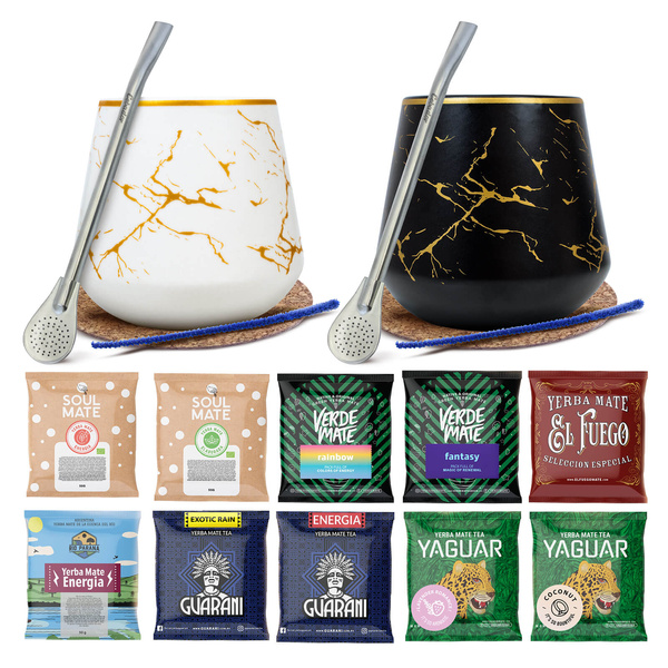 Set Yerba Mate pentru doi: mostre 10x50g 2x Calabash + 2x Bombilla