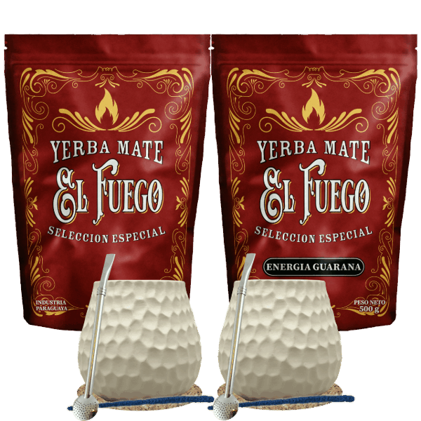 Set de început pentru două persoane Yerba Mate El Fuego 2×500 g + 2× Dovleac + 2× Bombilla