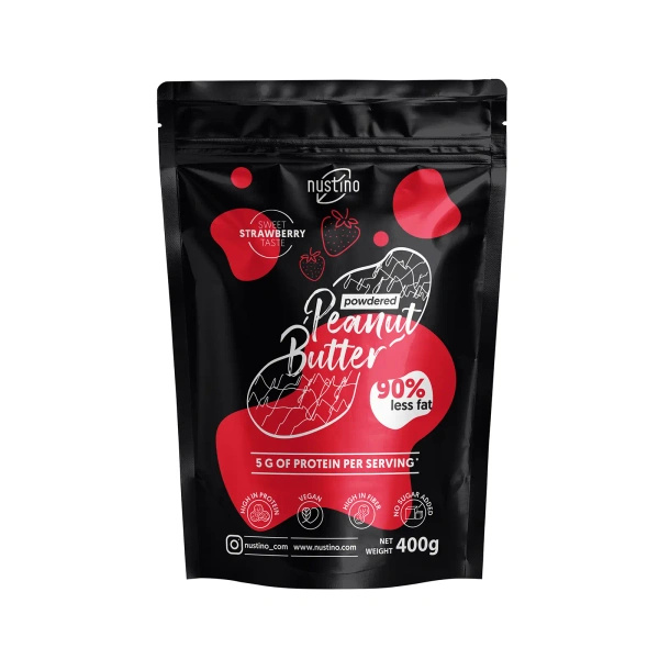 Nustino – Unt de arahide pudră – Strawberry (fără zahăr adăugat) 400 g