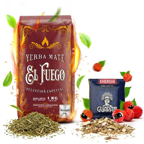 Set de Yerba Mate: El Fuego 1kg + eșantion Guarani Energia 50g
