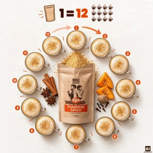 Set pentru Pumpkin Spice Latte: cafea Bro Coffee Roastery Brazil Cerrado 1kg + Pumpkin Spice Latte Mix 100g