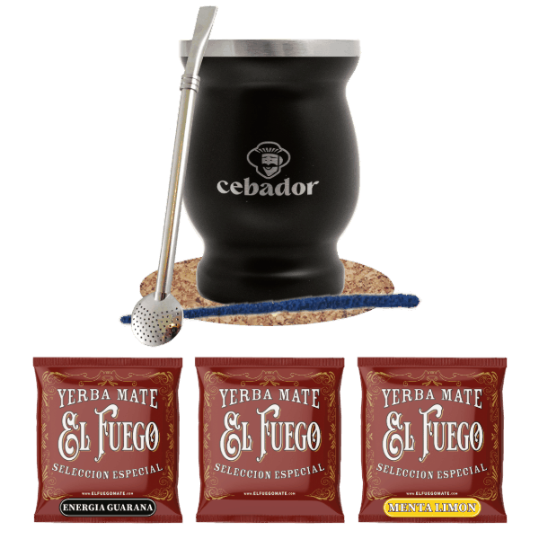 Set de Yerba Mate: eșantioane El Fuego 3x50g + TermoMate + Bombilla