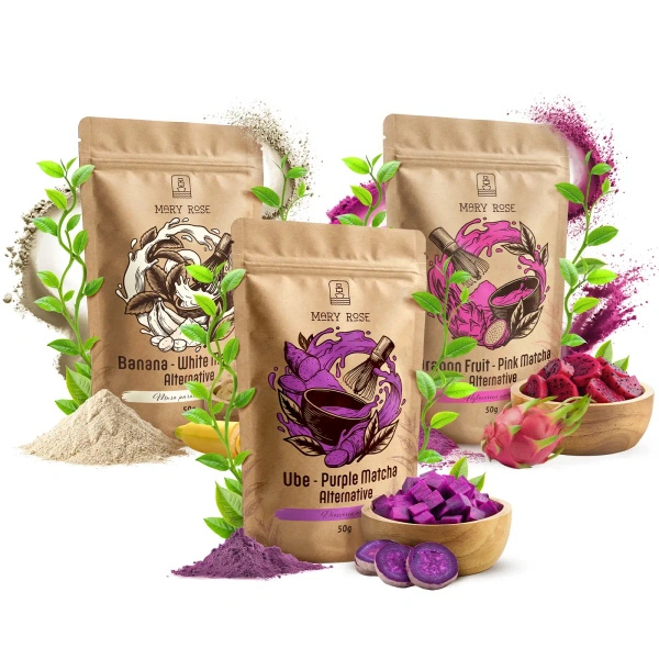 Set de matcha colorate: Purple Matcha + White Matcha + Pink Matcha