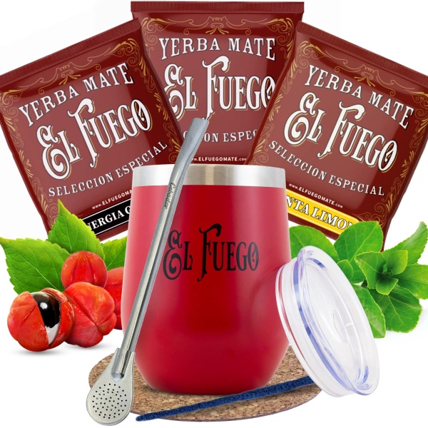 Set Yerba Mate El Fuego: mostre 3x50g + TermoLid + Bombilla