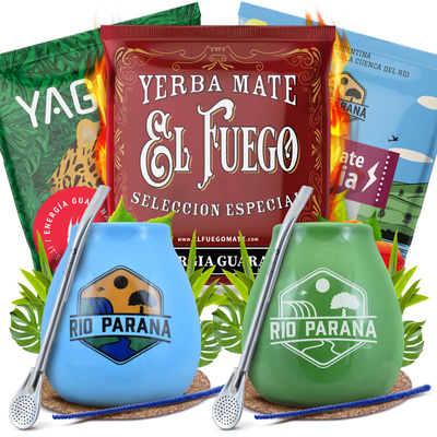 Yerba Mate Energia Set pentru DOUĂ Calabash Bombilla