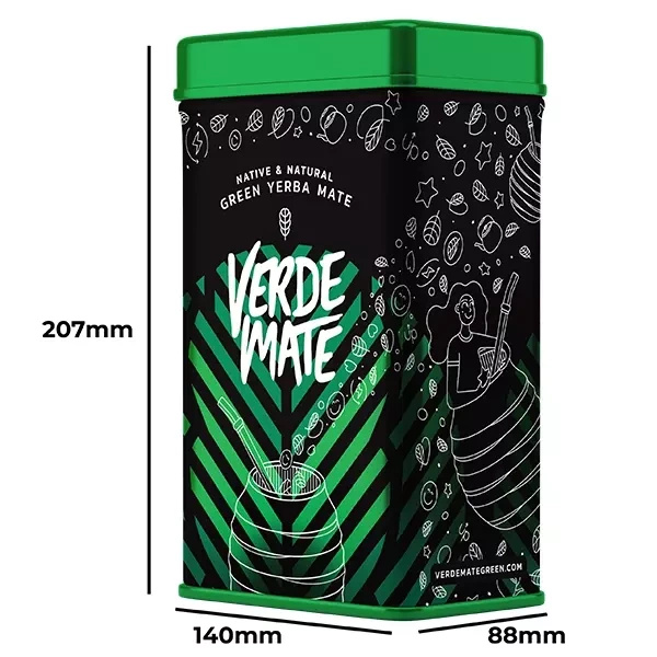 Yerbera – Cutie metalică + Verde Mate Green Hangover 0,5 kg