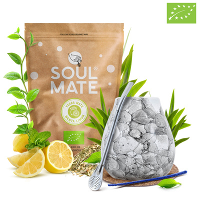 Kit de Yerba Mate Soul Mate Organica Menta Limon 500g 0,5kg Calabash + Bombilla