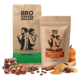 Set pentru Pumpkin Spice Latte: cafea Bro Coffee Roastery Brazil Samba 1kg + Pumpkin Spice Latte Mix 100g