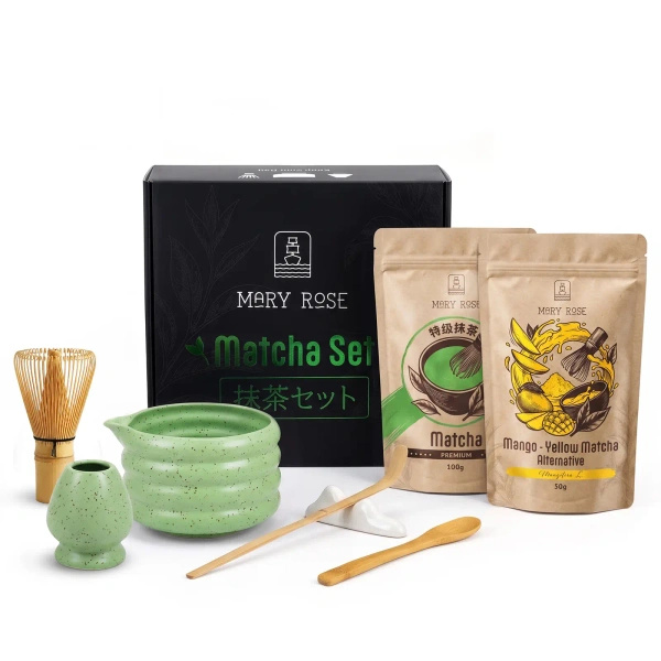 Set cadou pentru Matcha Latte colorat: Matcha + Yellow Matcha + accesorii
