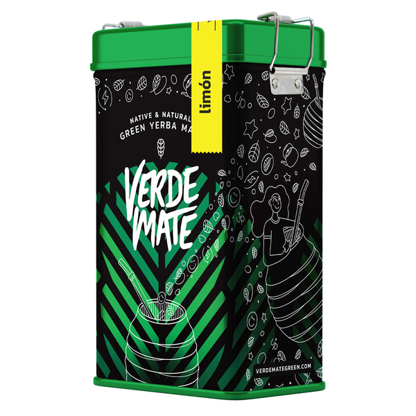 Yerbera – Cutie metalică + Verde Mate Green Limón 0,5 kg