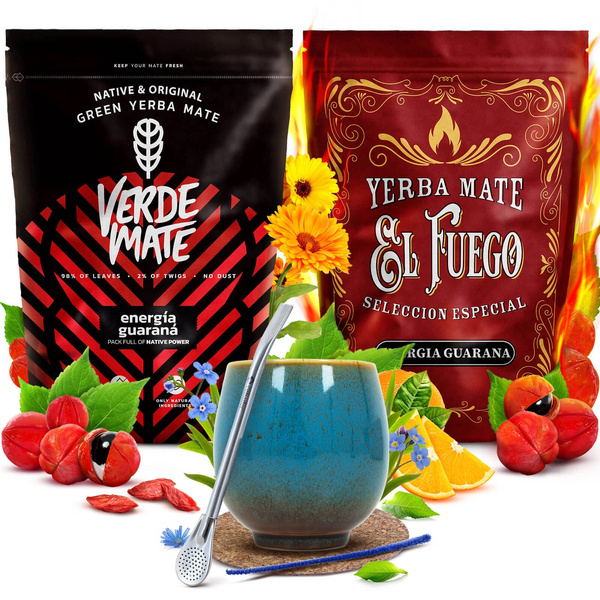 Yerba Mate kitul Verde Mate El Fuego Energia 2x500g + accesorii