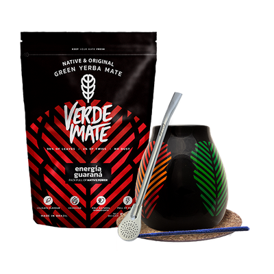 Set de Yerba Mate: Verde Mate Energía Guaraná 500g + Calabash + Bombilla