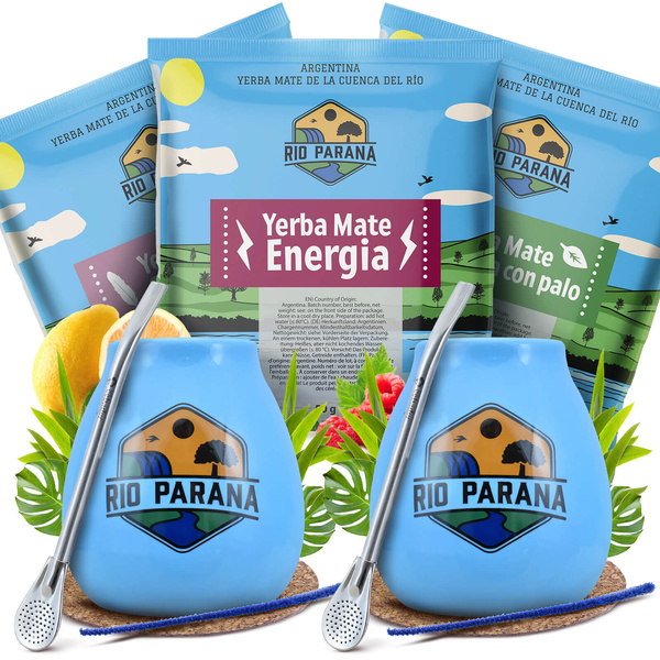 Yerba Mate Rio Parana Set pentru DOUĂ Calabash Bombilla
