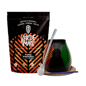 Set de Yerba Mate: Verde Mate Frutos Tropicales 500g + Calabash + Bombilla