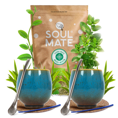 Set de Yerba Mate Soul Mate 500g 0,5kg 2x Calabash + 2x Bombilla