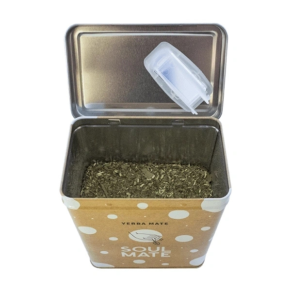 Yerbera – Cutie metalică + Soul Mate Orgánica Menta Limon 0,5 kg