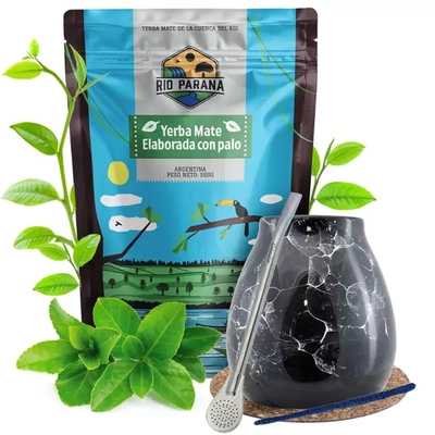 Kit de Yerba Mate Rio Parana Calabash Bombilla 500g