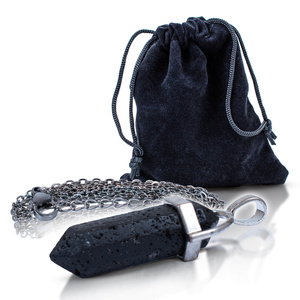 Pandantiv cu piatră de lavă în săculeț + lanț