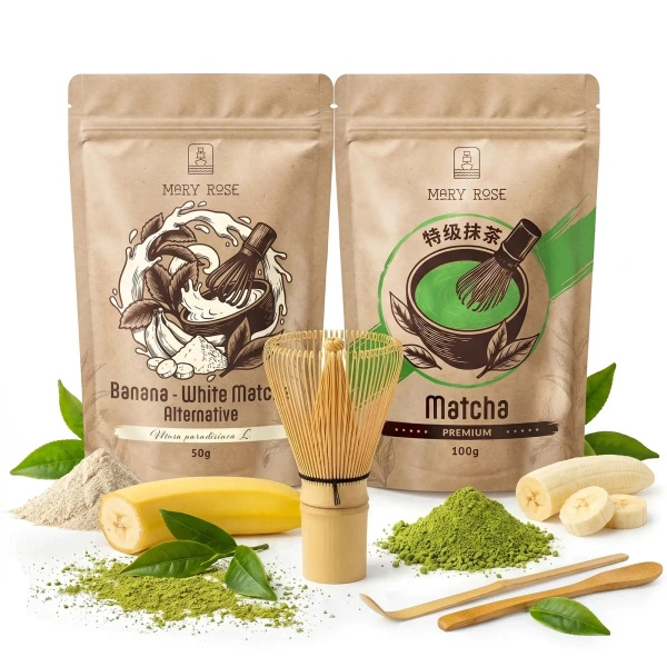 Set pentru Matcha Latte colorat: Matcha + White Matcha + accesorii
