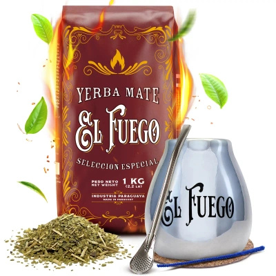 Set de Yerba Mate: El Fuego Elaborada 1kg + Calabash + Bombilla