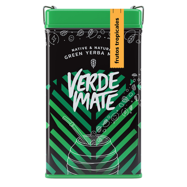 Yerbera – Cutie metalică + Verde Mate Green Frutos Tropicales 0,5 kg