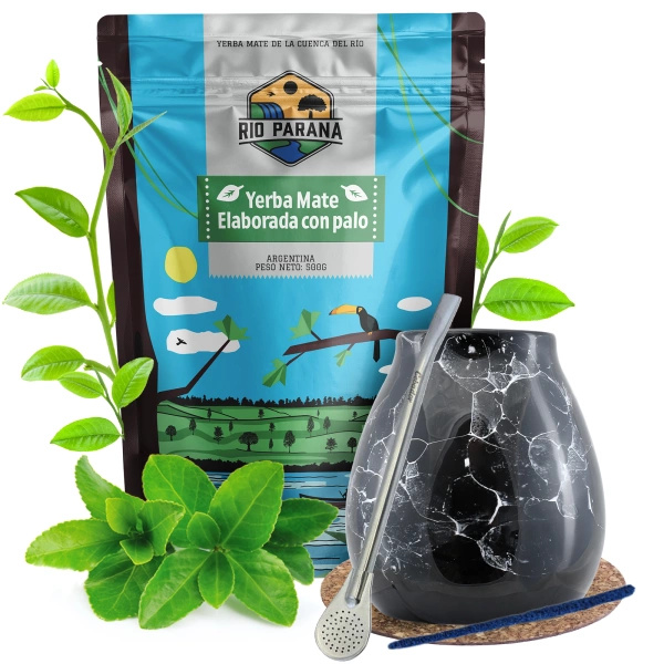 Kit de Yerba Mate Rio Parana Calabash Bombilla 500g