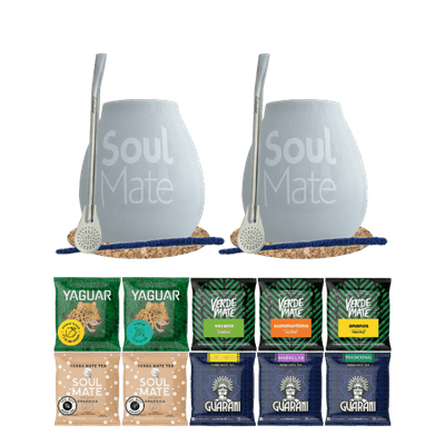 Set de Yerba Mate 10 x 50g: 2x Calabash + 2x Bombilla