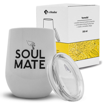 TermoLid – cană termică pentru yerba mate cu capac – Soul Mate (albă) – 350 ml