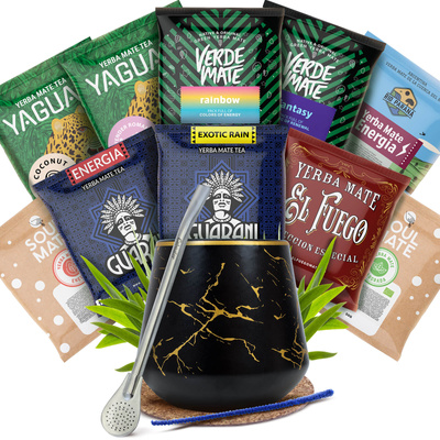 Set Yerba Mate: mostre 10x50g Calabash + Bombilla