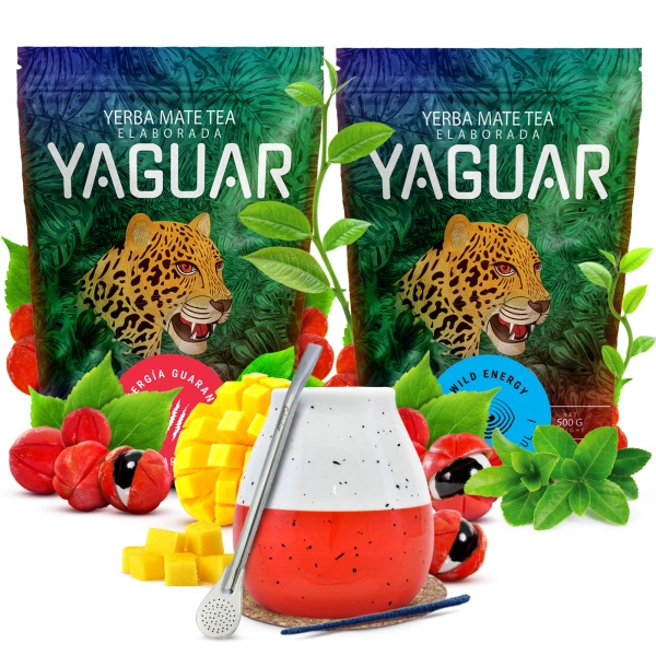 Set de Yerba Mate Yaguar 2x500g + Calabash + Bombilla