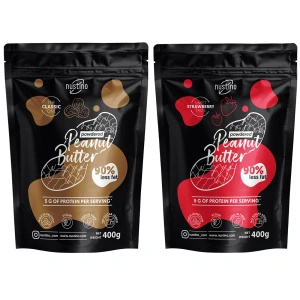 Set unt de arahide pudră Nustino: Classic + Strawberry 2x400g