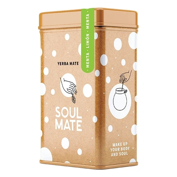 Yerbera – Cutie metalică + Soul Mate Orgánica Menta Limon 0,5 kg