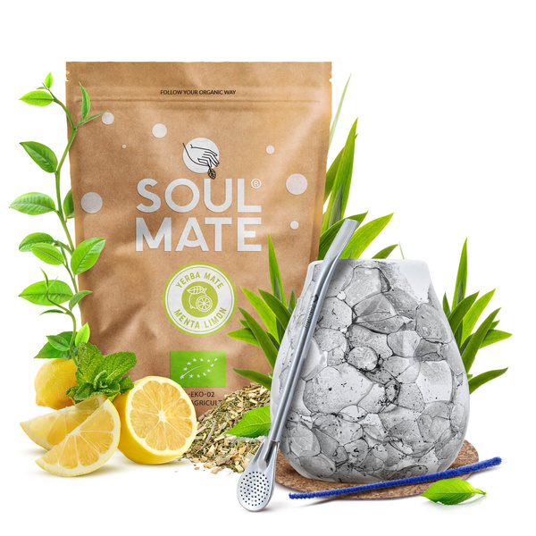 Kit de Yerba Mate Soul Mate Organica Menta Limon 500g 0,5kg Calabash + Bombilla