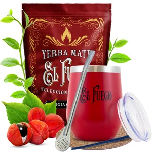 Set de Yerba Mate El Fuego Energia Guarana 500g 0,5kg + TermoLid + Bombilla