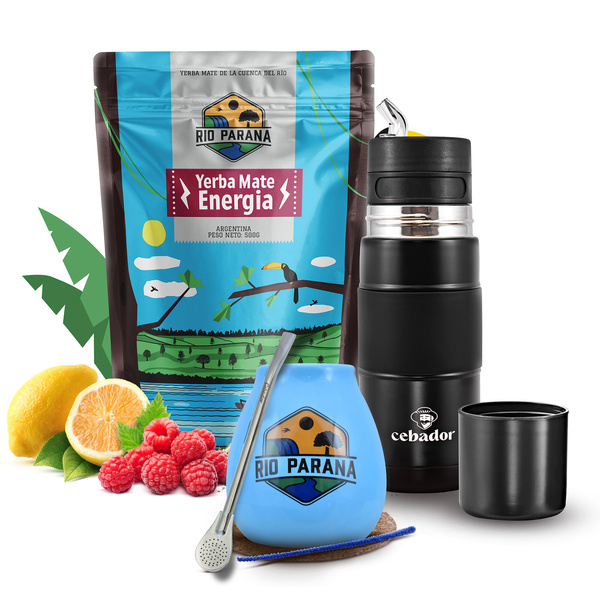 Kit de Yerba Mate Rio Parana Energia 500g 0,5kg Yerbomos + Calabash + Bombilla