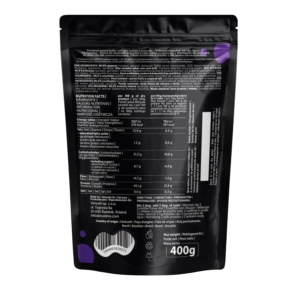 Nustino – Unt de arahide pudră – Ube (fără zahăr adăugat) 400 g