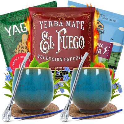 Yerba Mate Energia Set pentru DOUĂ Calabash Bombilla